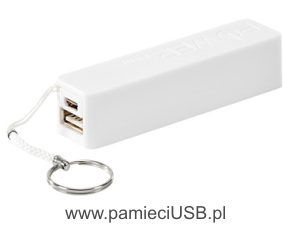 PP-21 Powerbank w obudowie plastikowej, białej, z breloczkiem